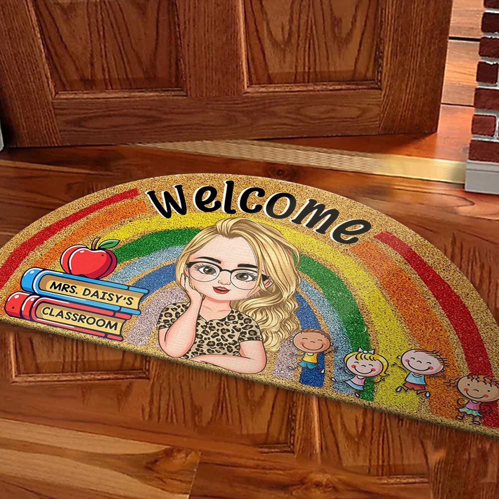 Custom Welcome Teacher Rainbow Shaped Doormat, Gift For Teacher AB