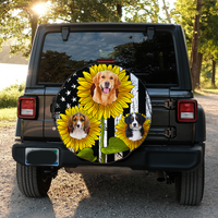 Thumbnail for Personalize Pet Photo American Flag Sunflower Spare Tire Cover, Gift For Dog Cat Lovers FC