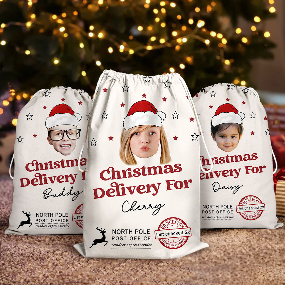 Personalized Santa Sack - Christmas Gift For Family - Upload Face Photo With Santa Hat AB
