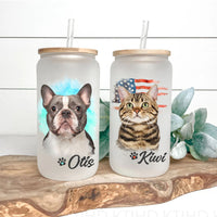 Thumbnail for Custom Dog Cat Photo Portraits With Paws Glass Bottle/Frosted Bottle With Lid & Straw, Pet Lover Gift AF