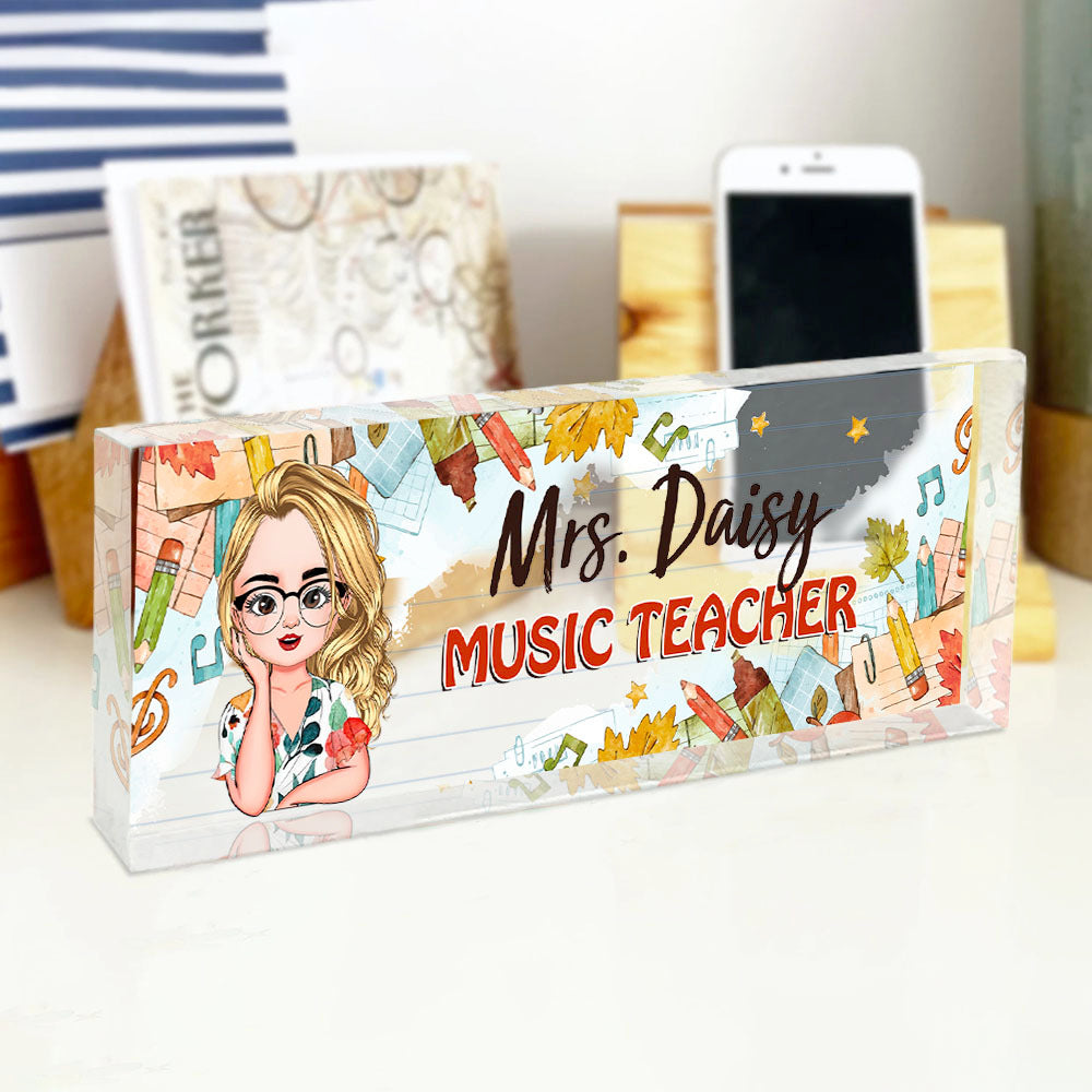 Custom Happy Teacher Name Acrylic Desk Name Plate, Gift For Teacher AI