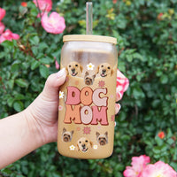 Thumbnail for Custom Dog Mom Cat Mom Photo Glass Bottle/Frosted Bottle With Lid & Straw, Pet Lover Gift AF