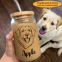Thumbnail for Custom Dog Face Line Drawing Glass Bottle/Frosted Bottle With Lid & Straw AF