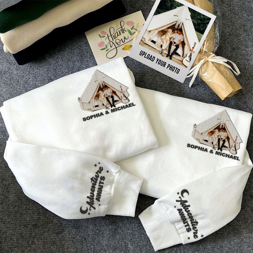 Personalized Embroidered T-shirt, Sweatshirt, Hoodie - Gift For Camping Lovers - Embroidery Camping RV Photo FC