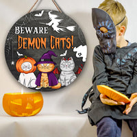 Thumbnail for Custom Beware Demon Cat Round Door Sign, Halloween Decorations AE