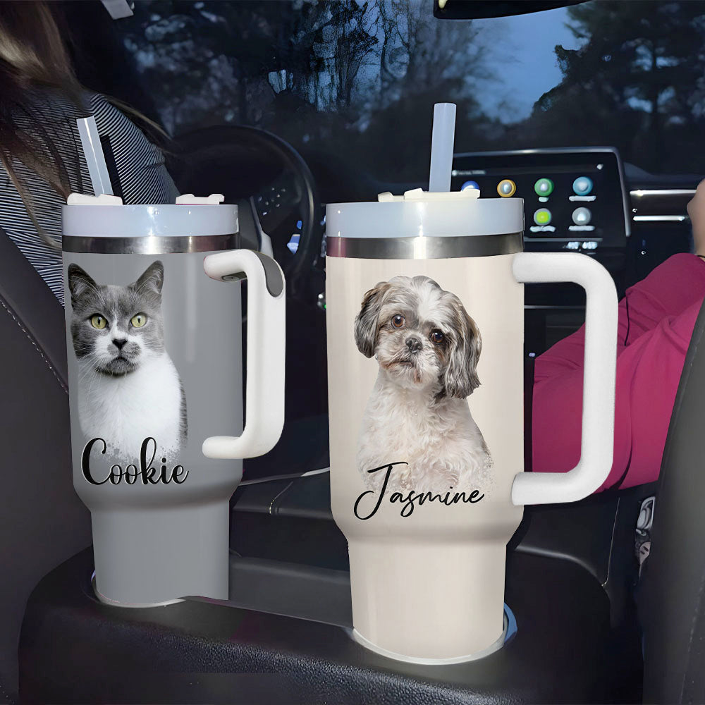 Personalized 40oz Tumbler - Gift For Pet Lovers - Dog Cat Portrait Photo Yoycol