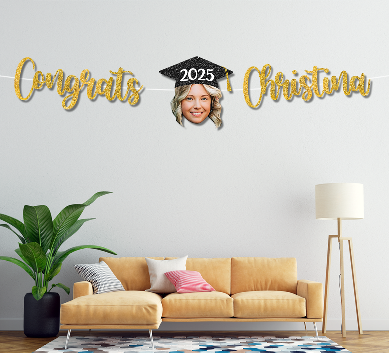 Custom Congrats With Face Photo Glitter Graduation Set Of Banners 2025, Graduation Decorations FC