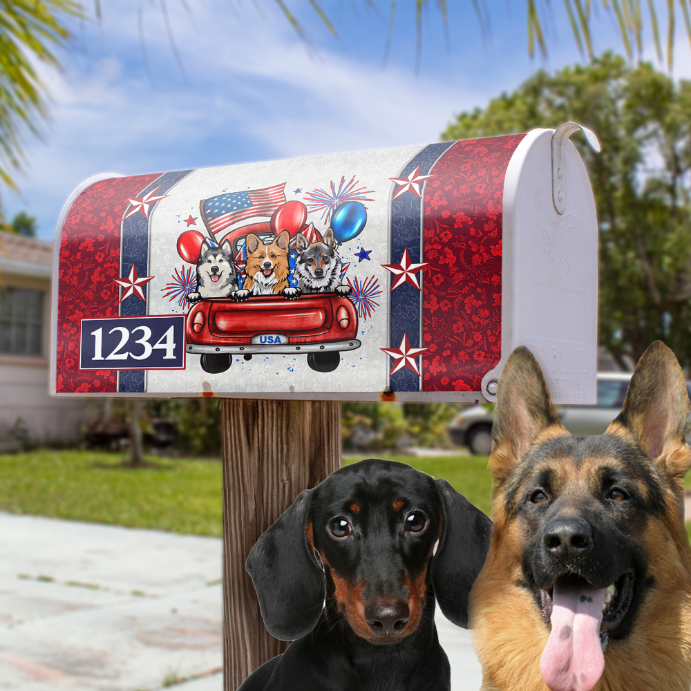 Personalized Dog Cat America Truck Mailbox Cover, Memorial Day Decoration FC