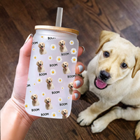 Thumbnail for Personalized Pet Photo & Name Summer Glass Bottle/Frosted Bottle With Lid & Straw, Best Gift For Dog Cat Lovers AF