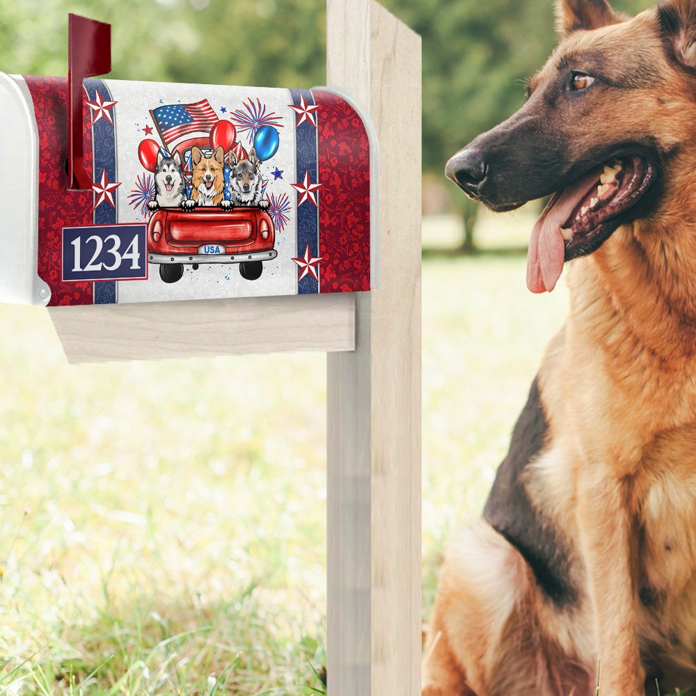 Personalized Dog Cat America Truck Mailbox Cover, Memorial Day Decoration FC