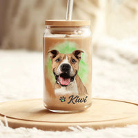 Thumbnail for Custom Dog Cat Photo Portraits With Paws Glass Bottle/Frosted Bottle With Lid & Straw, Pet Lover Gift AF