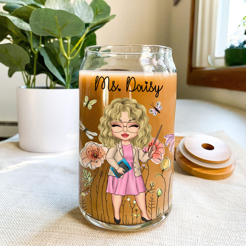 Custom Thank You For Helping Me Grow Teacher Glass Bottle/Frosted Bottle With Lid & Straw, Gift For Teacher AF