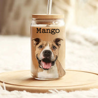 Thumbnail for Custom Portrait Photo Glass Can With Lid & Straw, Pet Lover Gift FC