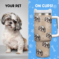 Thumbnail for Personalized 40 oz Tumbler With Handle and Straw Lid - Gift For Pet Lovers - Dog Cat Face Photo Retro Style FC