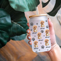 Thumbnail for Custom Photo With Name Dog Cat Glass Bottle/Frosted Bottle With Lid & Straw, Pet Lover Gift AF