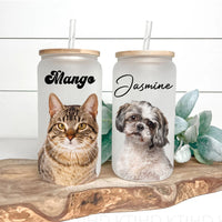 Thumbnail for Custom Portrait Photo Glass Can With Lid & Straw, Pet Lover Gift FC