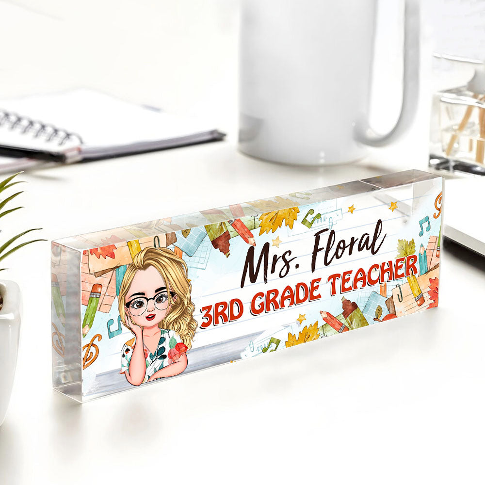 Custom Happy Teacher Name Acrylic Desk Name Plate, Gift For Teacher AI