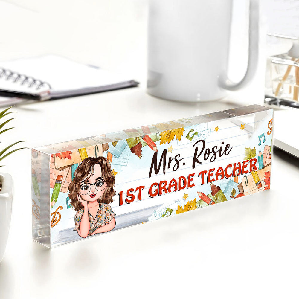 Custom Happy Teacher Name Acrylic Desk Name Plate, Gift For Teacher AI