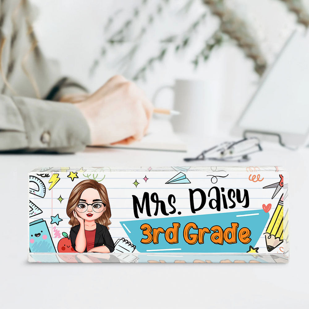 Custom Best Teacher Ever Acrylic Desk Name Plate, Gift For Teacher AI