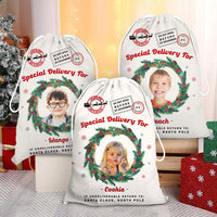 Thumbnail for Personalized Santa Sack - Christmas Gift For Family & Pet Lover - Photo With Round Wreath AB
