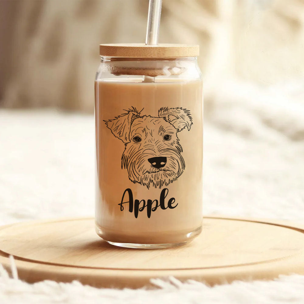Custom Dog Face Line Drawing Glass Bottle/Frosted Bottle With Lid & Straw AF
