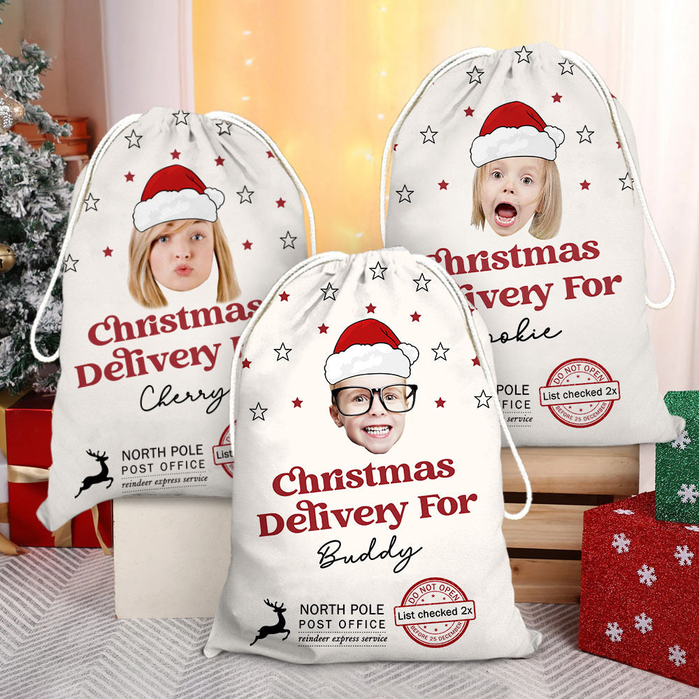 Personalized Santa Sack - Christmas Gift For Family - Upload Face Photo With Santa Hat AB
