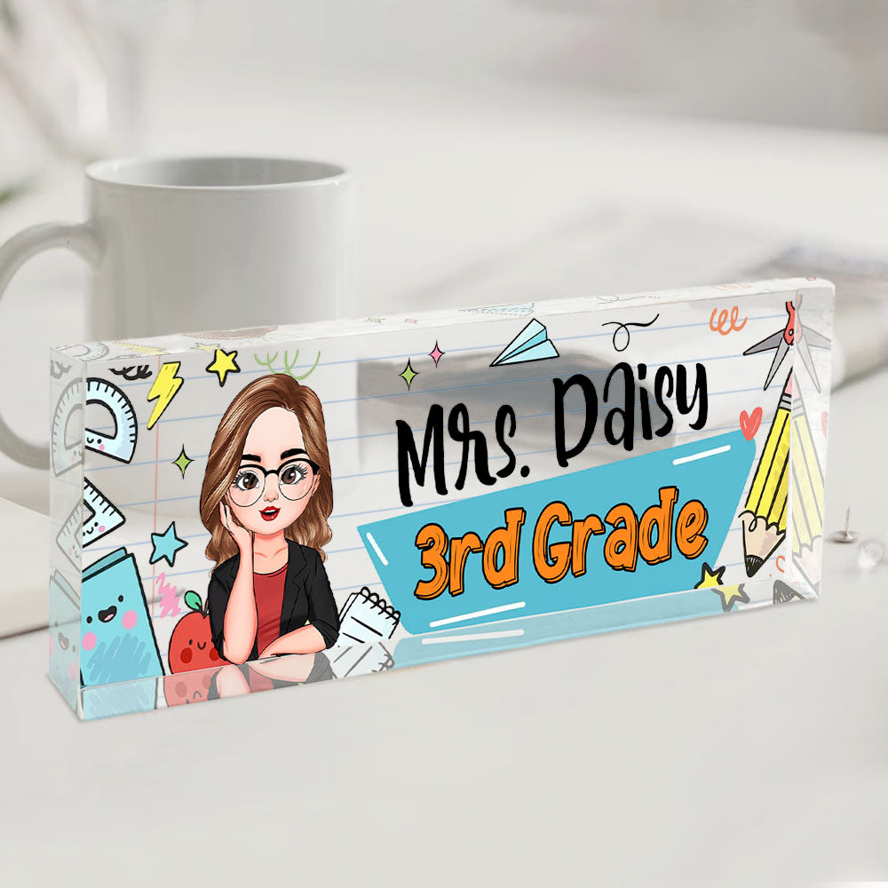 Custom Best Teacher Ever Acrylic Desk Name Plate, Gift For Teacher AI