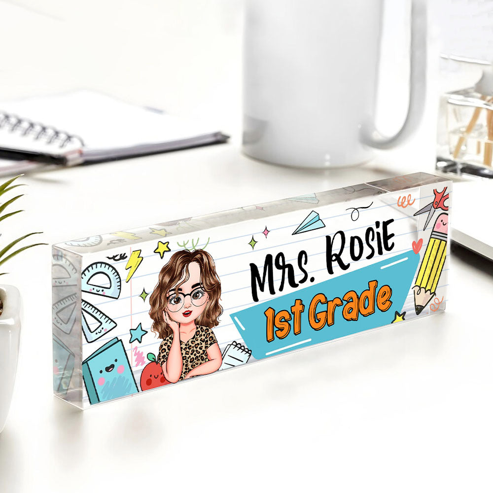 Custom Best Teacher Ever Acrylic Desk Name Plate, Gift For Teacher AI