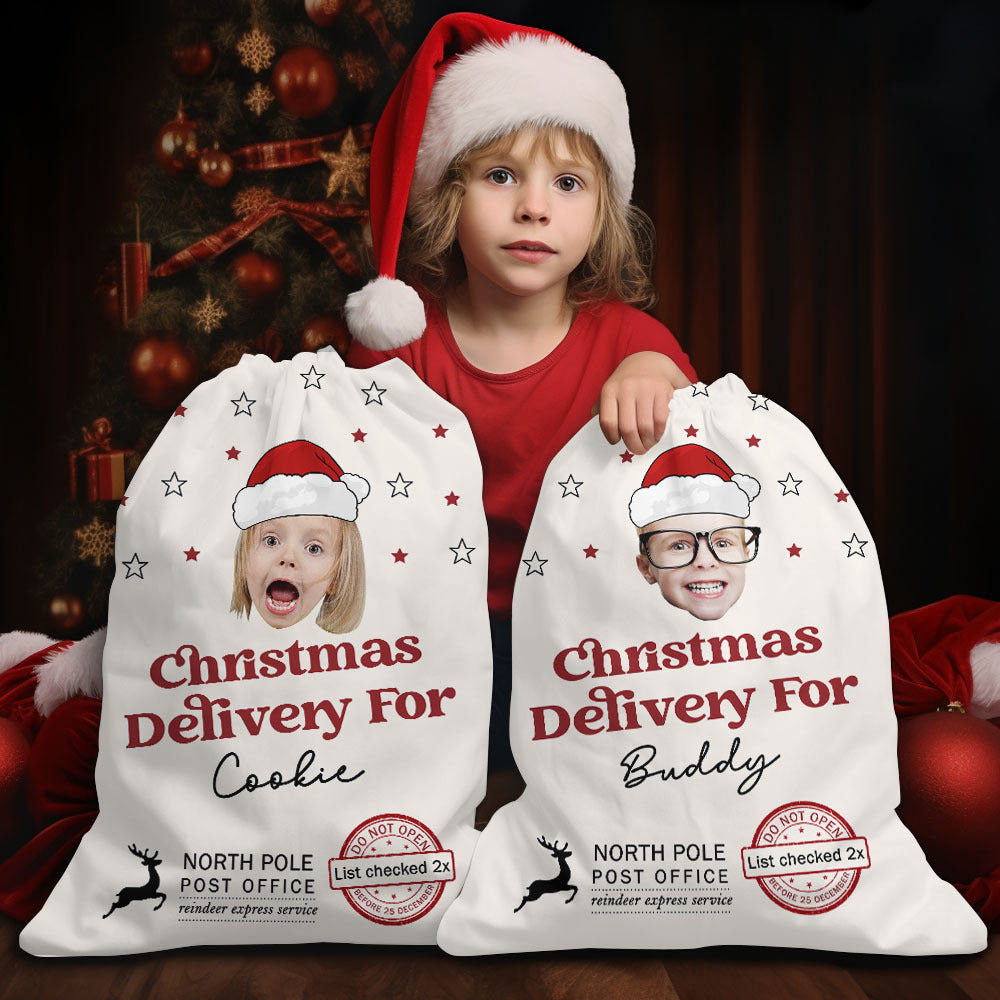 Personalized Santa Sack - Christmas Gift For Family - Upload Face Photo With Santa Hat AB