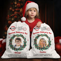 Thumbnail for Personalized Santa Sack - Christmas Gift For Family & Pet Lover - Photo With Round Wreath AB