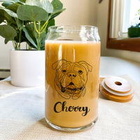 Thumbnail for Custom Dog Face Line Drawing Glass Bottle/Frosted Bottle With Lid & Straw AF