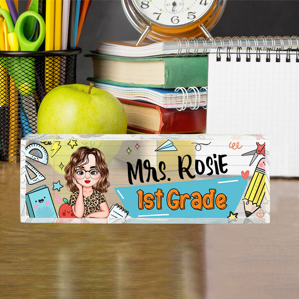 Custom Best Teacher Ever Acrylic Desk Name Plate, Gift For Teacher AI