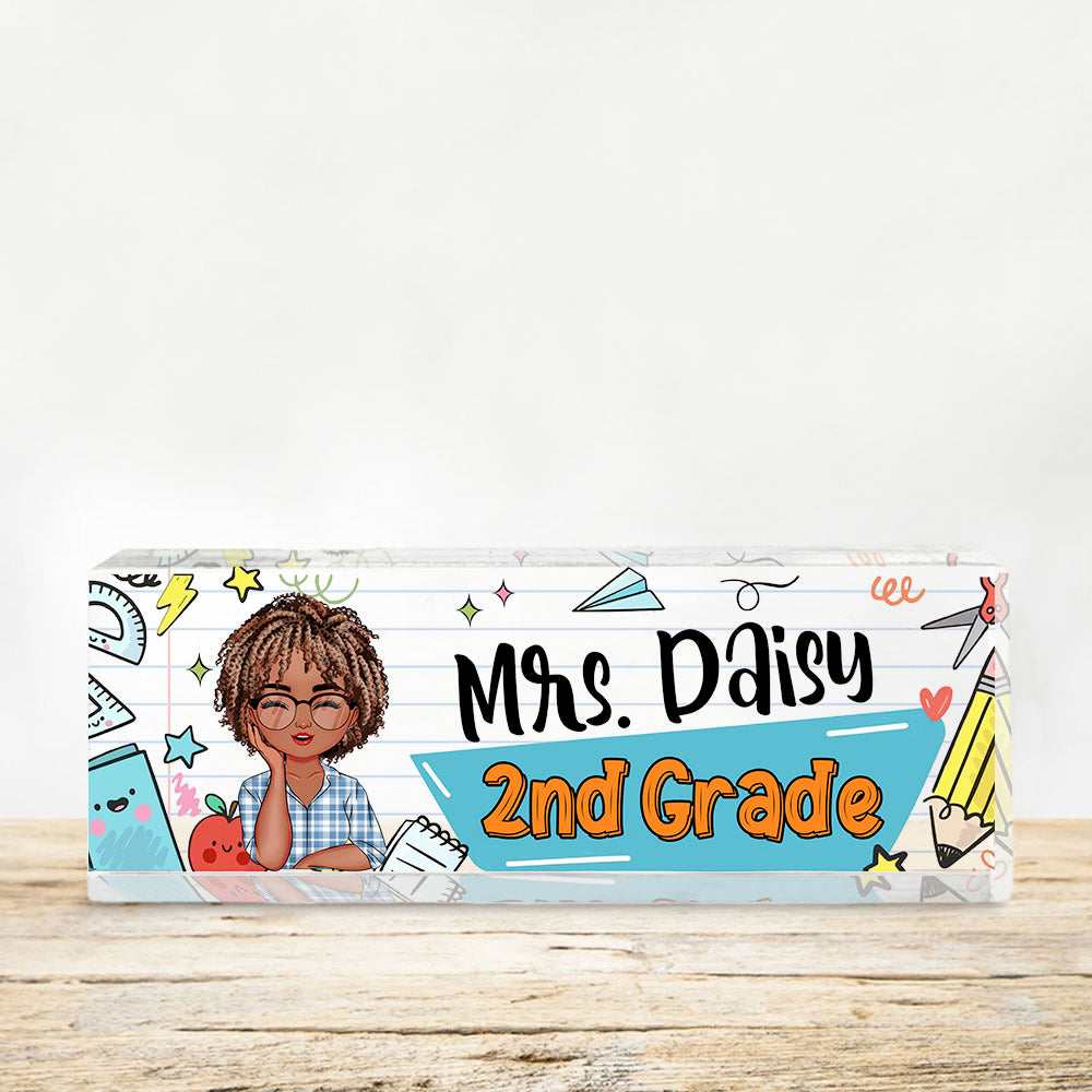 Custom Best Teacher Ever Acrylic Desk Name Plate, Gift For Teacher AI