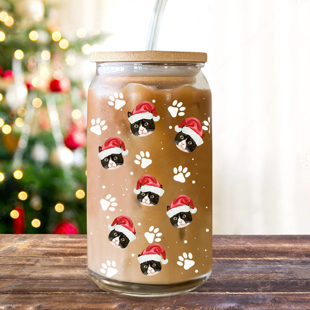 Personalized Glass Bottle/Frosted Bottle - Christmas Gift For Pet Lovers - Santa Hat With Face Photo AF