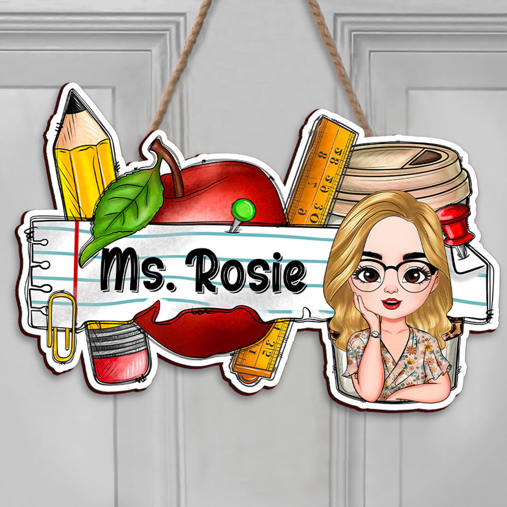 Custom Smiling Teacher Name Shaped Door Sign, Classroom Decorations JSDS- AE