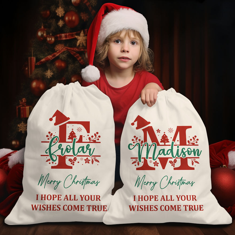 Personalized Santa Sack - Christmas Gift For Family - Christmas Monogram With Name AB