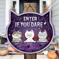 Thumbnail for Personalized Cat Shaped Door Sign - Halloween Gift For Cat Lovers - Knock If You Dare AE
