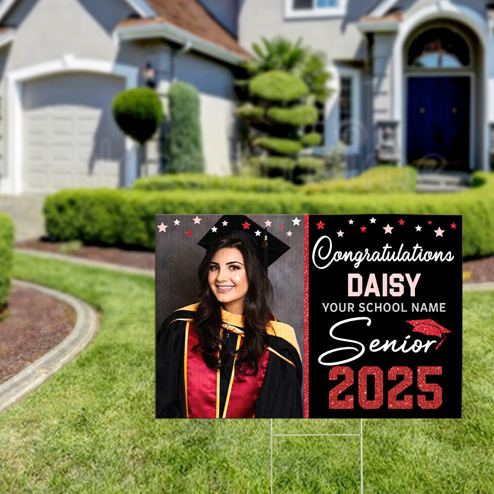 Personalized Photo Congratulations Senior 2025 Yard Sign With Stake, Graduation Decoration Gift FC