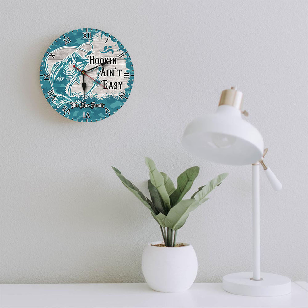 Personalized Hookin Aint Easy Fishing Wall Wooden Clock, Gift For Family FC