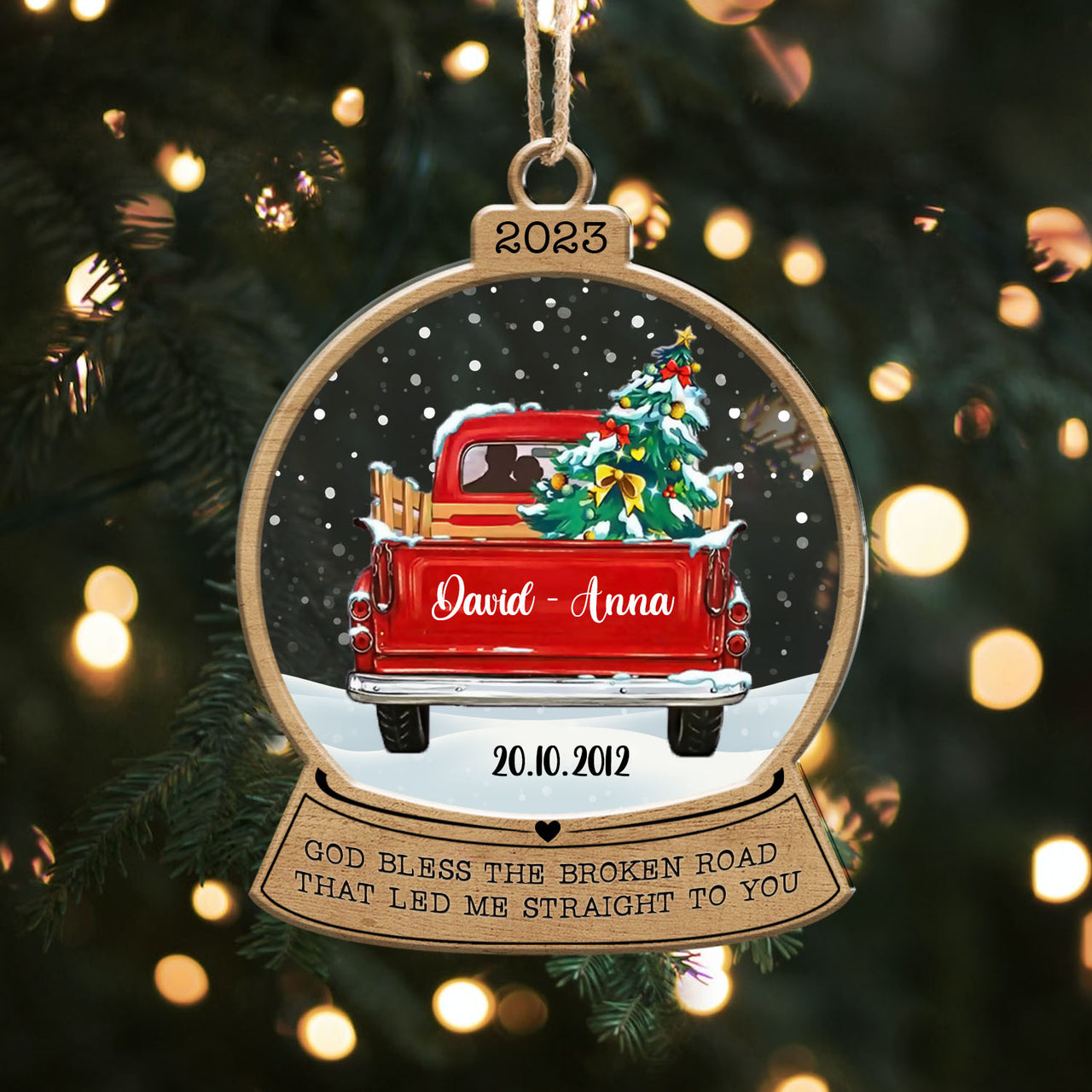 Personalized Christmas Couple Red Truck Printed Acrylic Ornament, Gift For Lovers, Husband & Wife AC