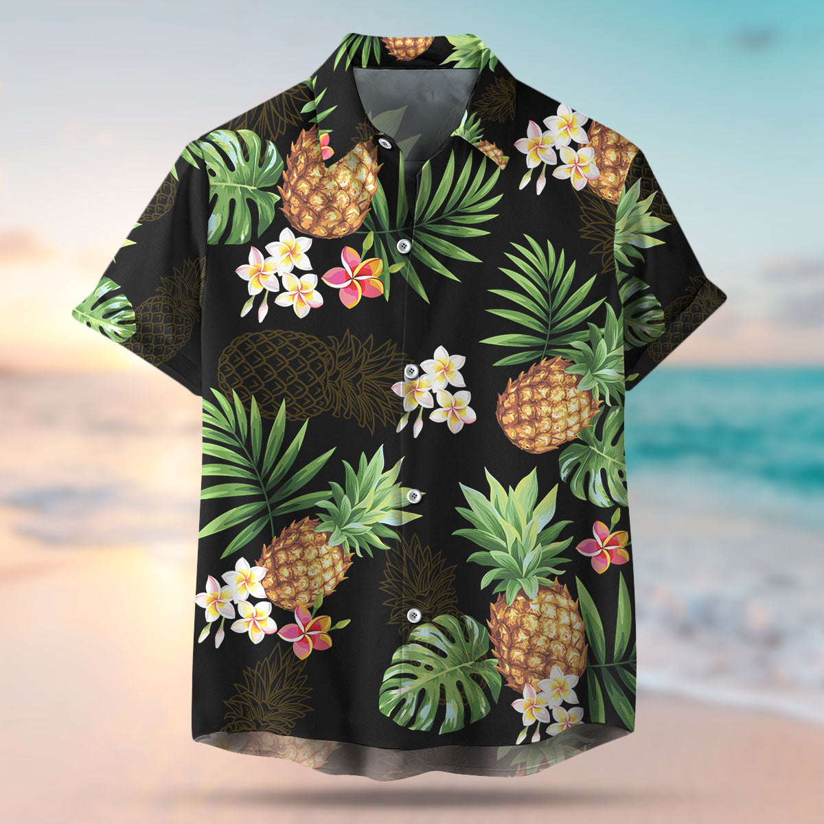 Custom Pet Face Photo Black Hawaiian Shirt, Palm Leaves Tropical AI