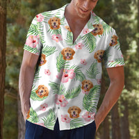 Thumbnail for Custom Pet Face Photo White Hawaiian Shirt, Palm Leaves AI