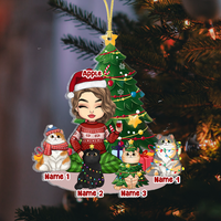 Thumbnail for Personalized Girl With Cat At Home Christmas Printed Acrylic Ornament, Gift For Cat Lover AE
