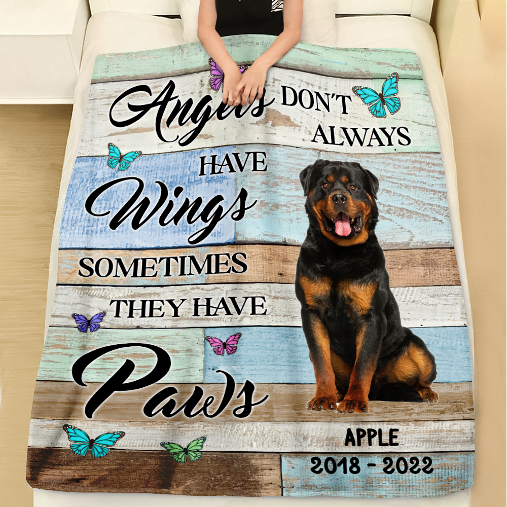 Custom Angels Don't Always Have Wings Photo Dog Cat Fleece Blanket, Memorial Gift AB