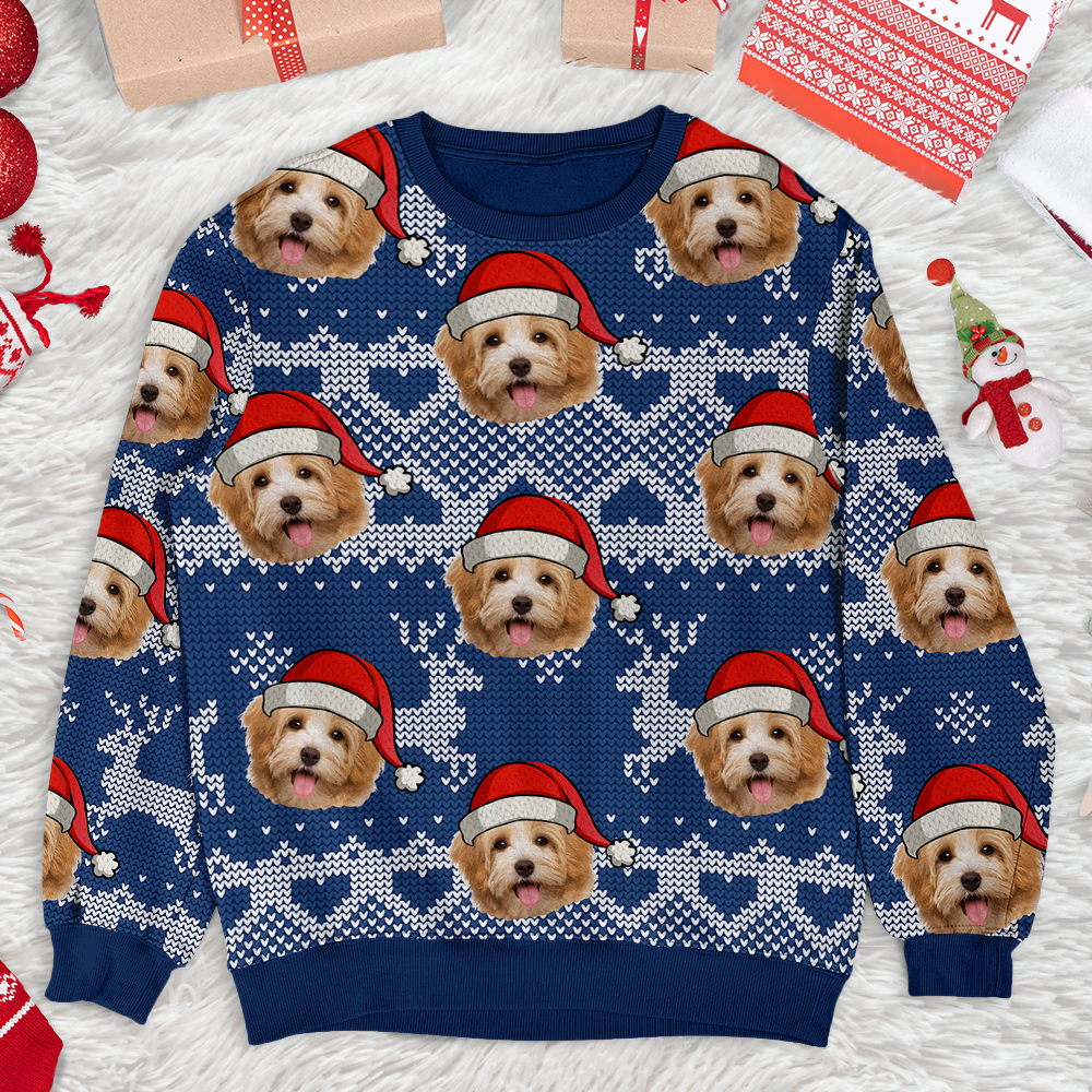 I Love My Pet Photo Ugly Christmas Sweatshirt, All-Over-Print Sweatshirt AB