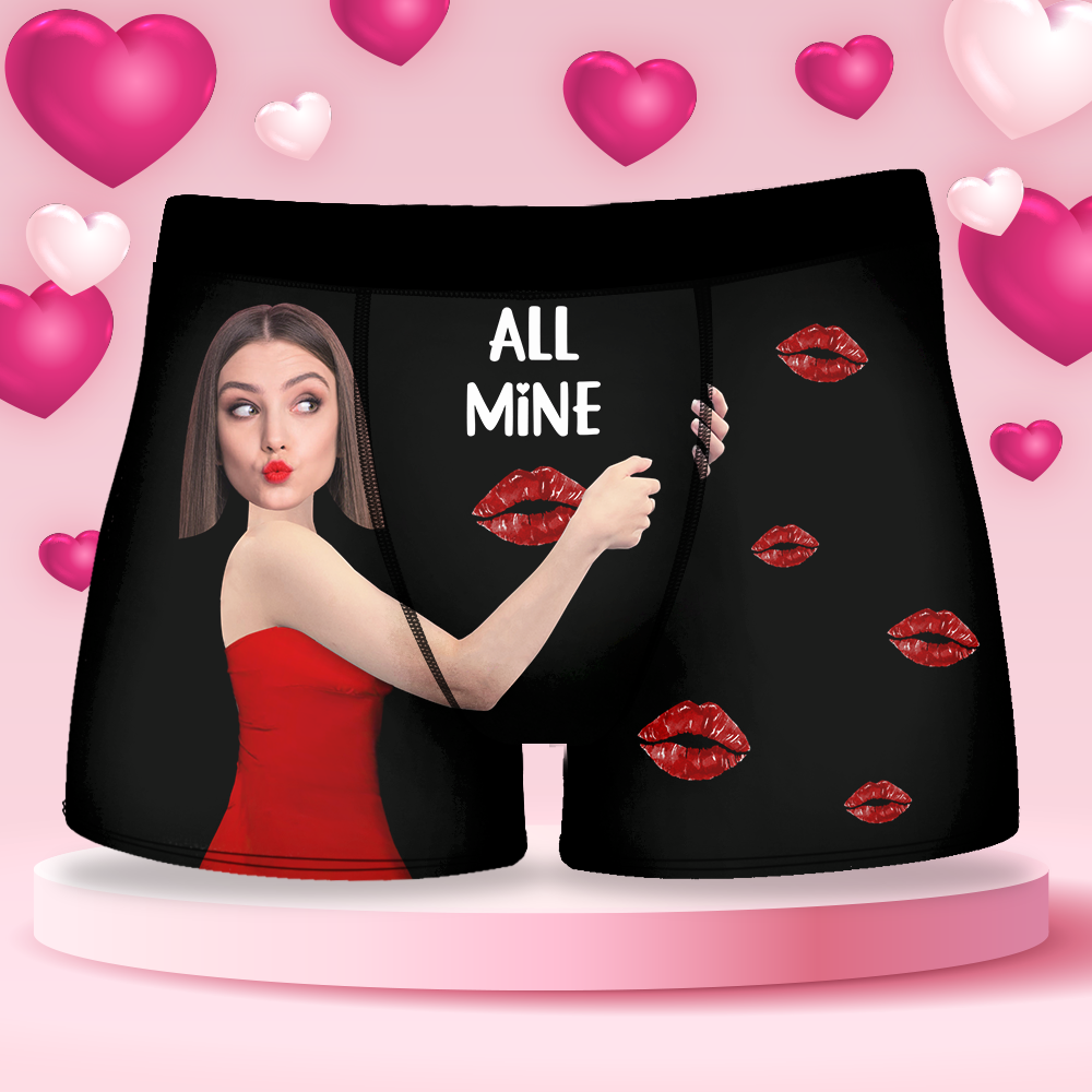 Custom All Mine Face Photo Men's Boxer Briefs, Gift For Him AI
