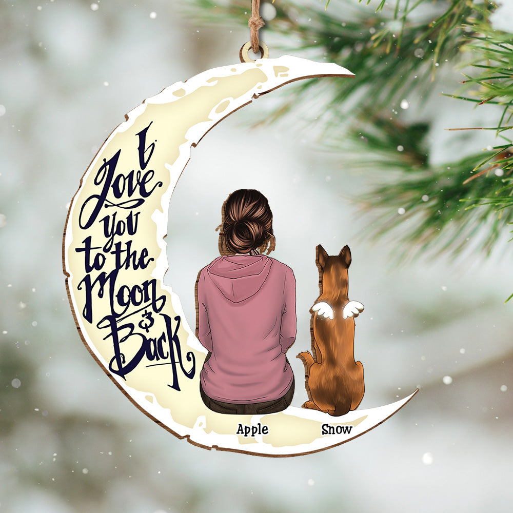 Personalized I Love You To The Moon And Back Dog Memorial Wood Ornament Cutout AE