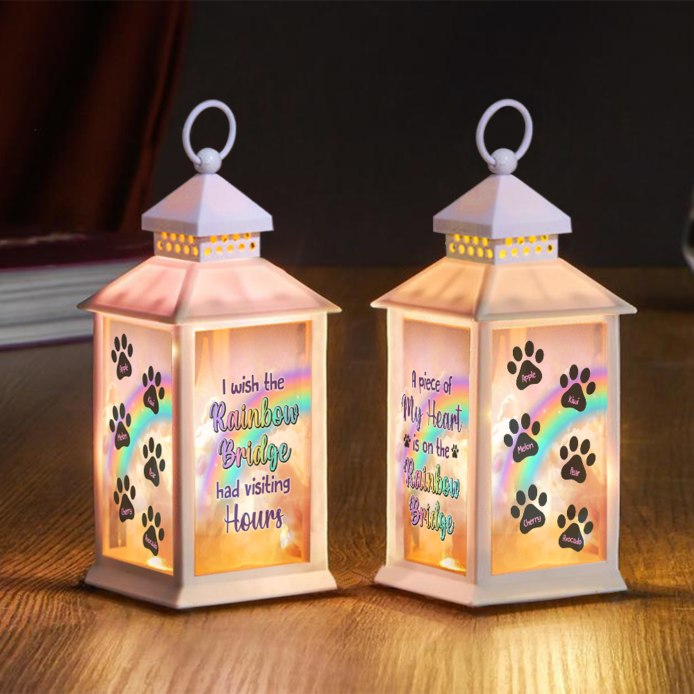 Personalized Dog Cat Memorial Rainbow Bridge Lantern, Sympathy Gift For Pet Lovers FC