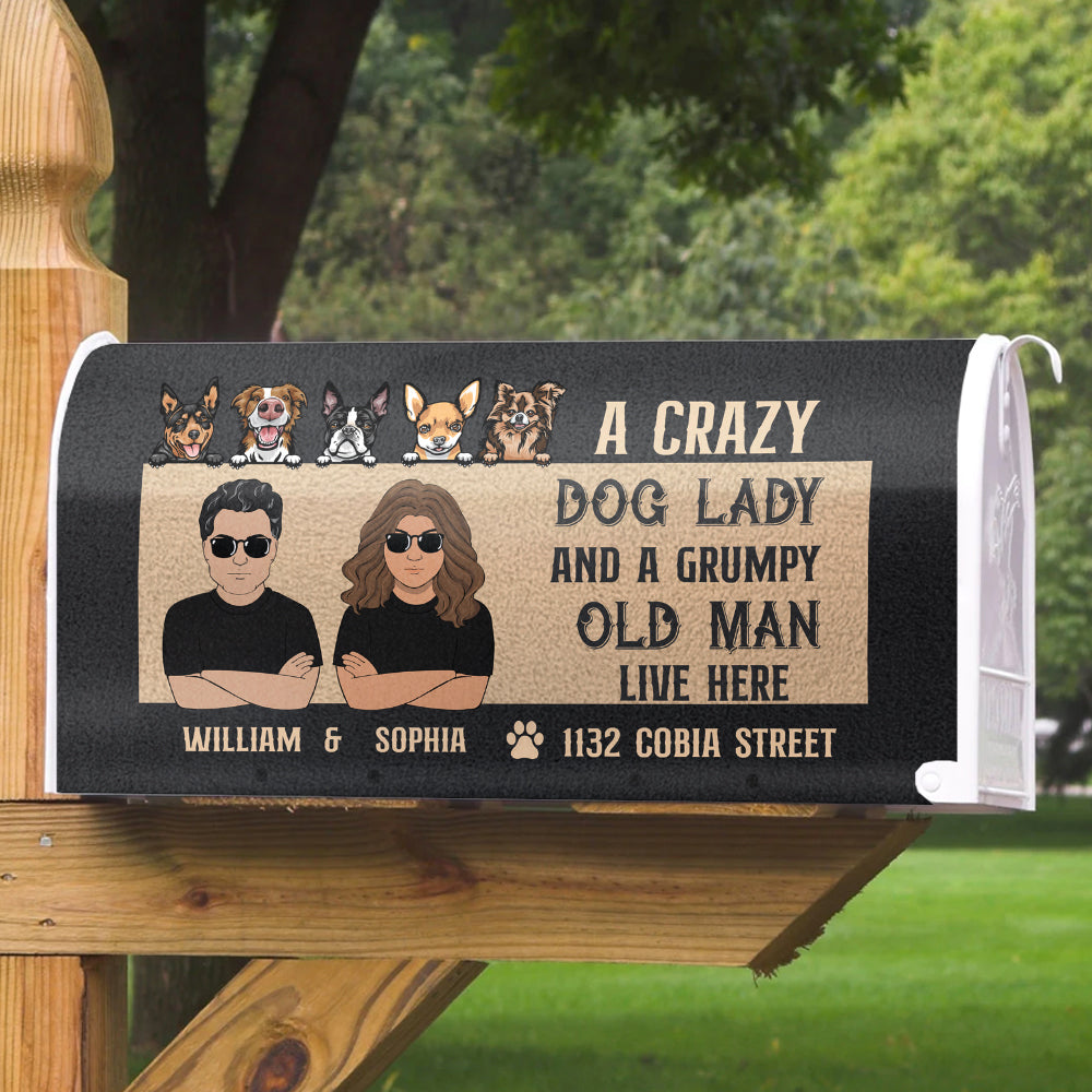 Dog Lady and A grumpy old man live here Magnetic Mailbox Cover, Dog Lover Gift AF
