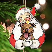 Thumbnail for Personalized Santa Claus Hug Dog Cat Printed Acrylic Ornament , Customized Holiday Ornament AE